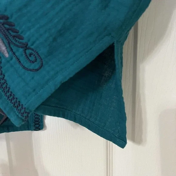 Johnny Was NWOT Merrick Embroidered Button Down Shirt Gauze Tunic Teal Green - Picture 5 of 8